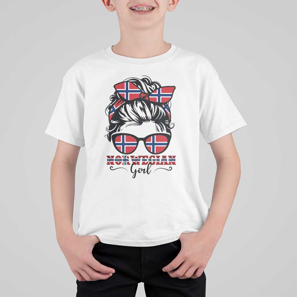Norway Messy Bun Girl Norwegian Flag T Shirt For Kid