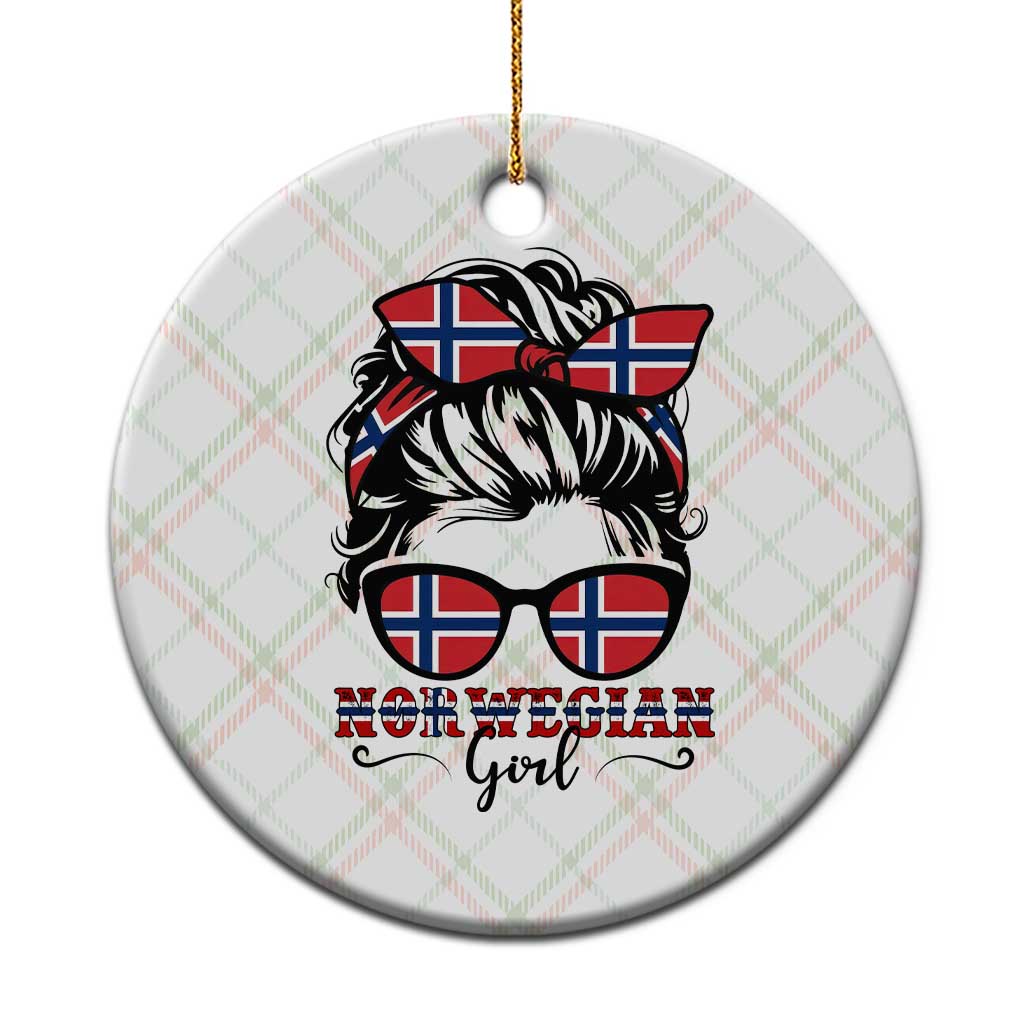 Norway Messy Bun Girl Norwegian Flag Ceramic Ornament