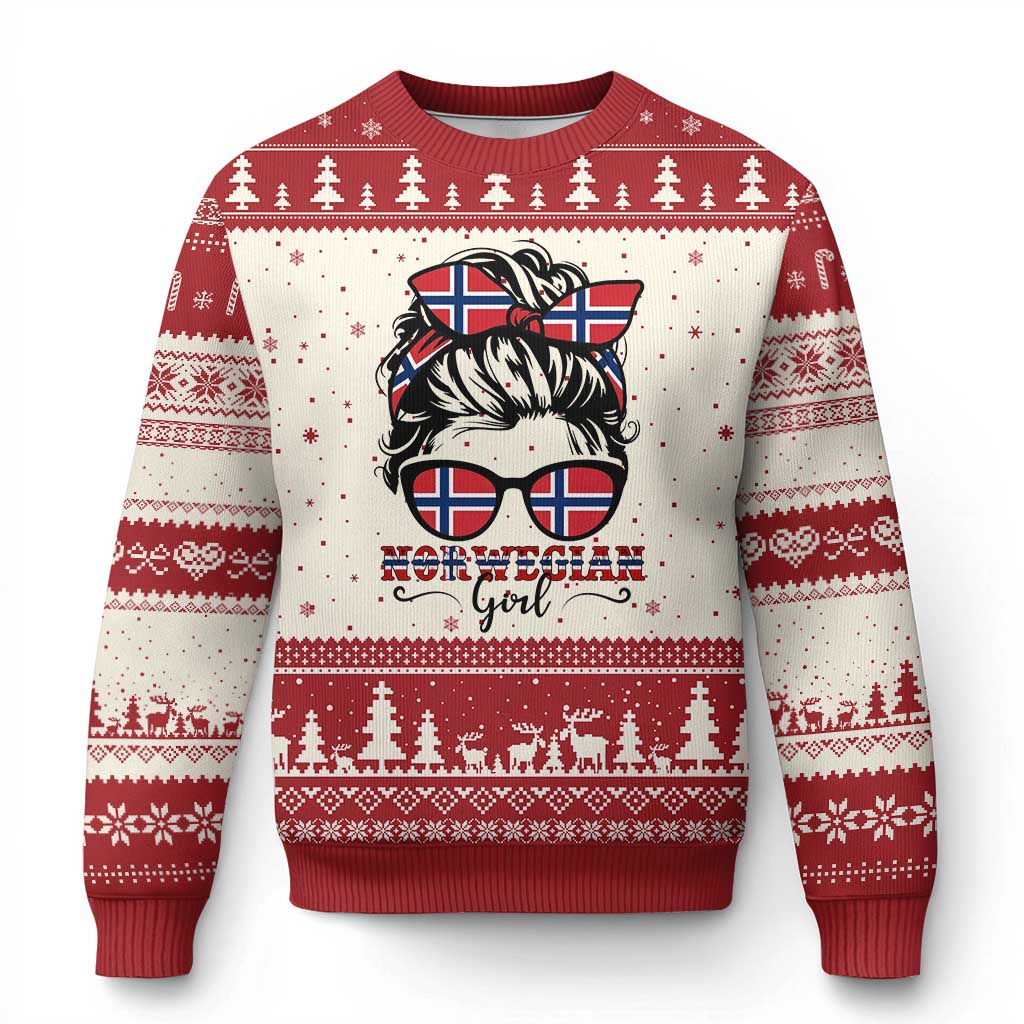 Norway Messy Bun Girl Norwegian Flag Ugly Christmas Sweater