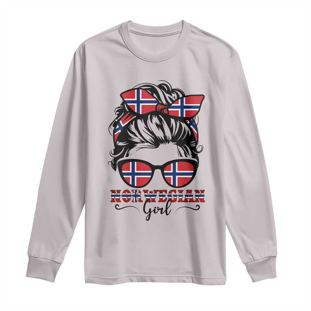 Norway Messy Bun Girl Norwegian Flag Long Sleeve Shirt
