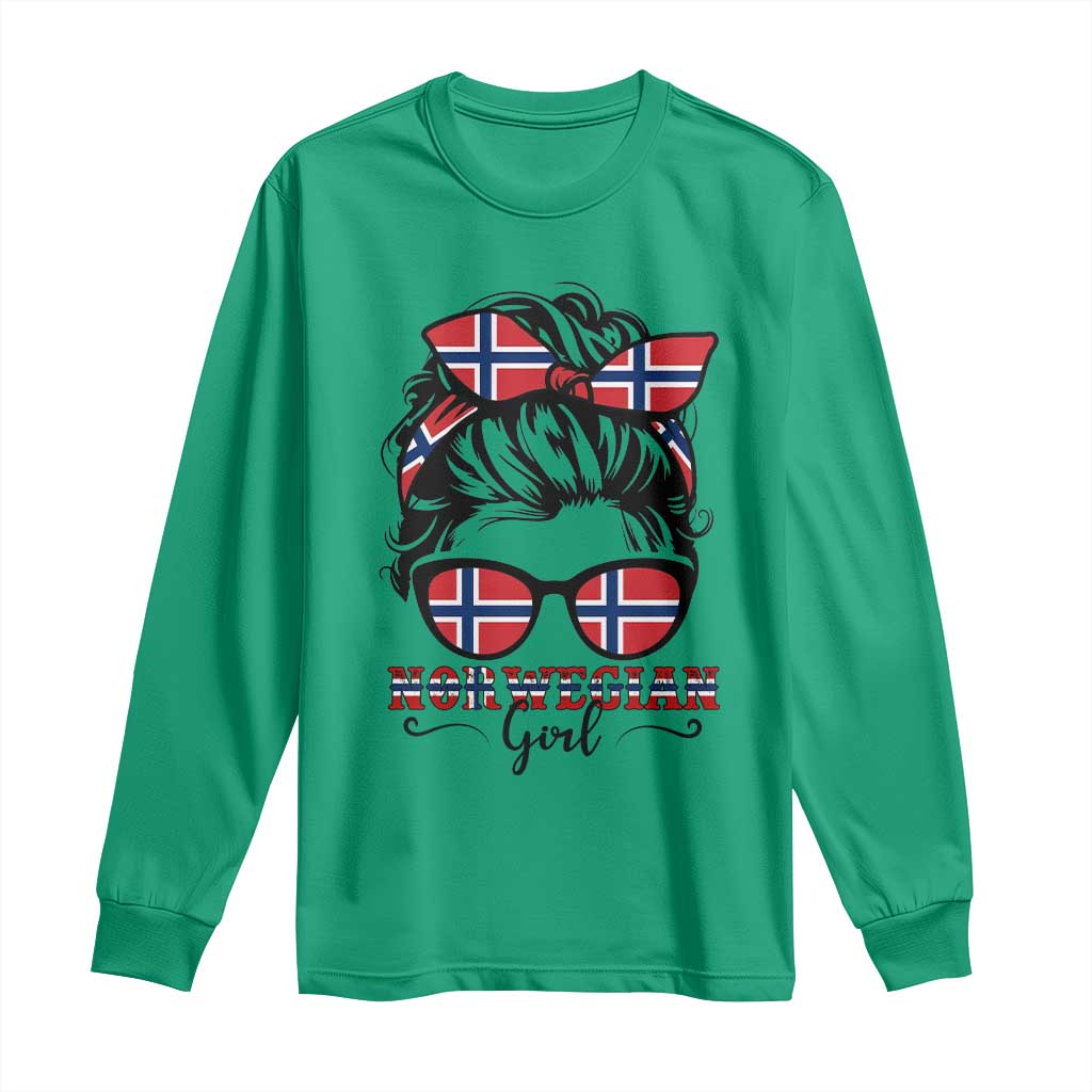 Norway Messy Bun Girl Norwegian Flag Long Sleeve Shirt