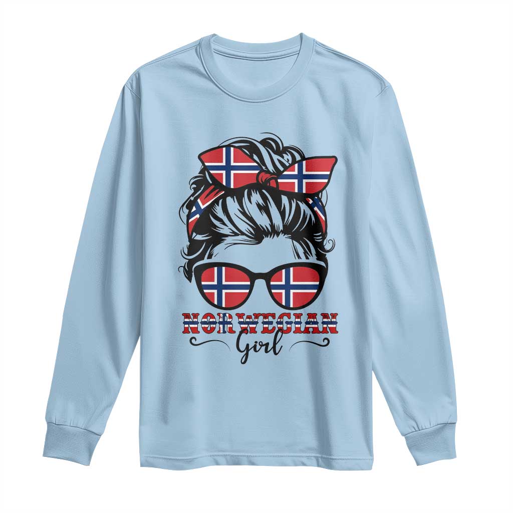 Norway Messy Bun Girl Norwegian Flag Long Sleeve Shirt
