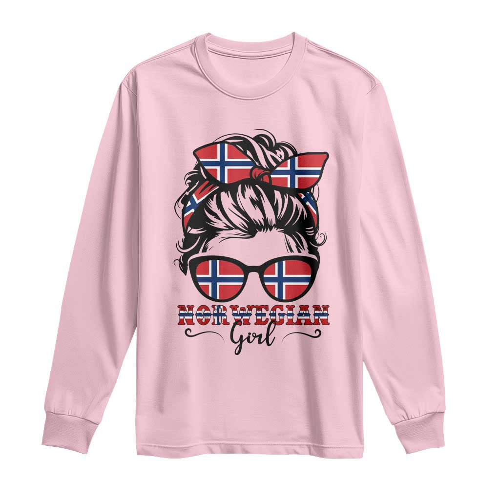 Norway Messy Bun Girl Norwegian Flag Long Sleeve Shirt