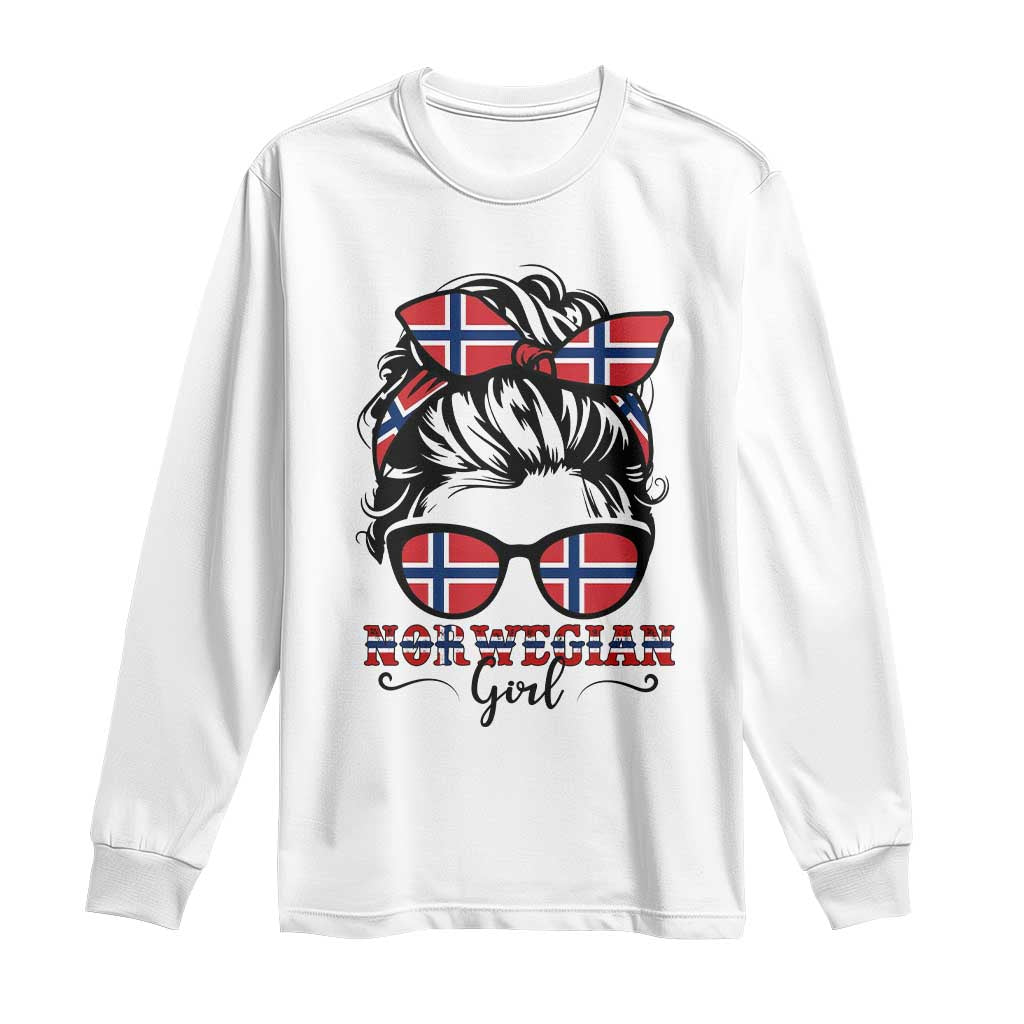 Norway Messy Bun Girl Norwegian Flag Long Sleeve Shirt