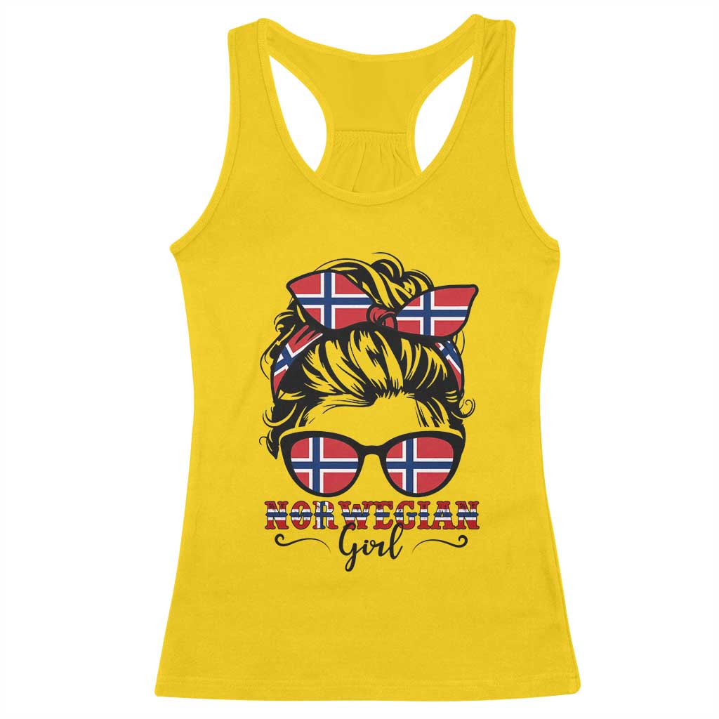 Norway Messy Bun Girl Norwegian Flag Racerback Tank Top