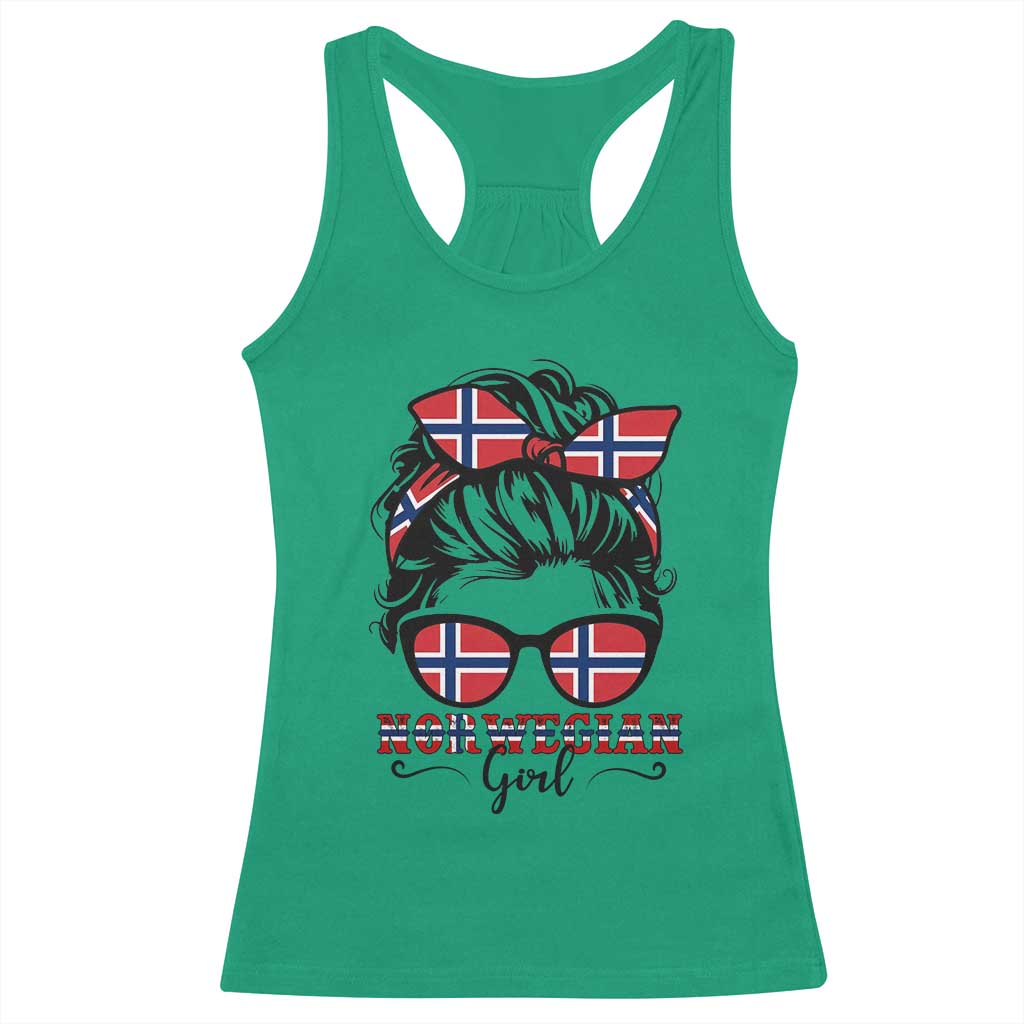 Norway Messy Bun Girl Norwegian Flag Racerback Tank Top