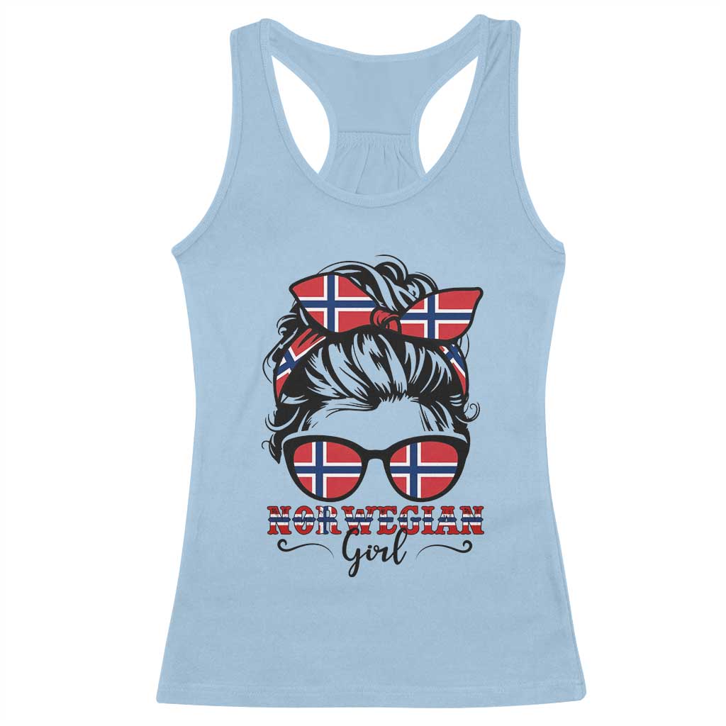 Norway Messy Bun Girl Norwegian Flag Racerback Tank Top