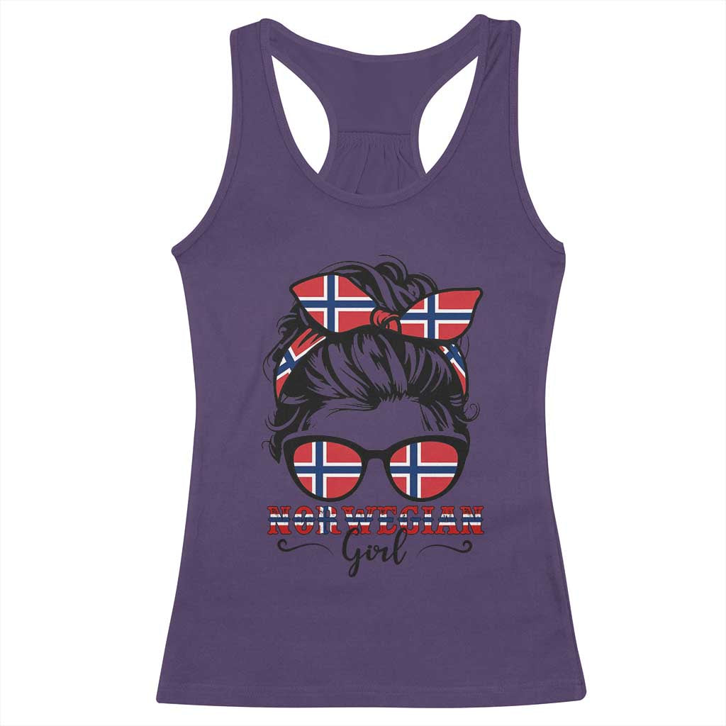 Norway Messy Bun Girl Norwegian Flag Racerback Tank Top