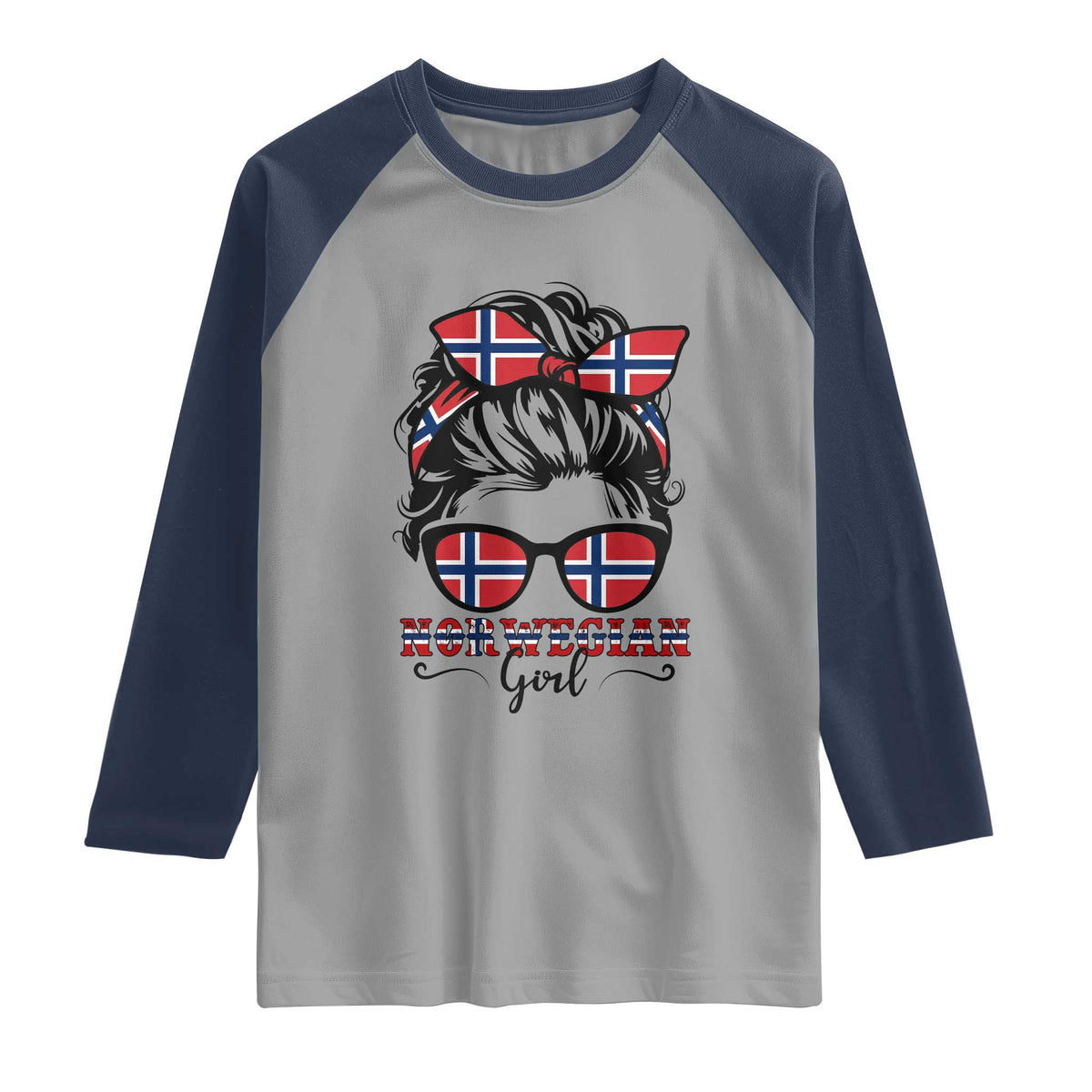 Norway Messy Bun Girl Norwegian Flag Raglan Shirt