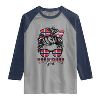 Norway Messy Bun Girl Norwegian Flag Raglan Shirt