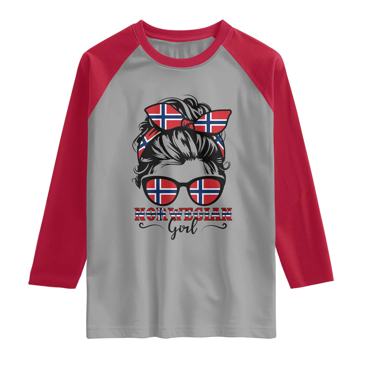 Norway Messy Bun Girl Norwegian Flag Raglan Shirt