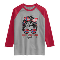 Norway Messy Bun Girl Norwegian Flag Raglan Shirt