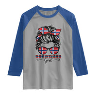 Norway Messy Bun Girl Norwegian Flag Raglan Shirt