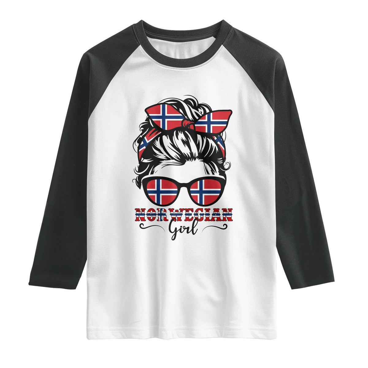 Norway Messy Bun Girl Norwegian Flag Raglan Shirt