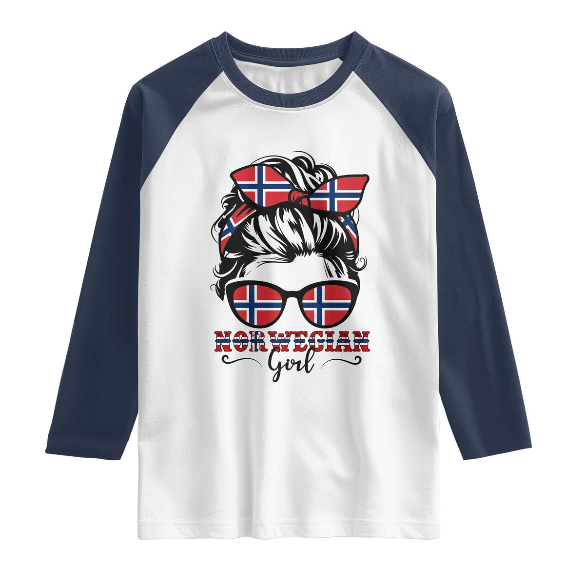 Norway Messy Bun Girl Norwegian Flag Raglan Shirt