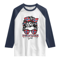 Norway Messy Bun Girl Norwegian Flag Raglan Shirt