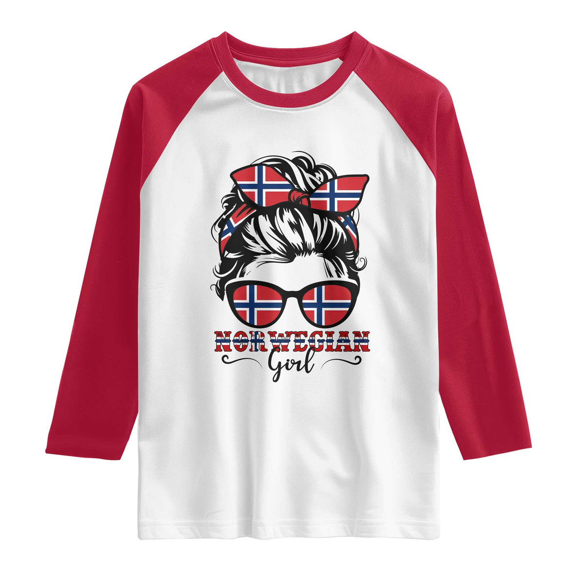 Norway Messy Bun Girl Norwegian Flag Raglan Shirt