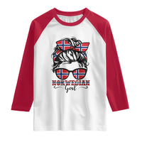 Norway Messy Bun Girl Norwegian Flag Raglan Shirt