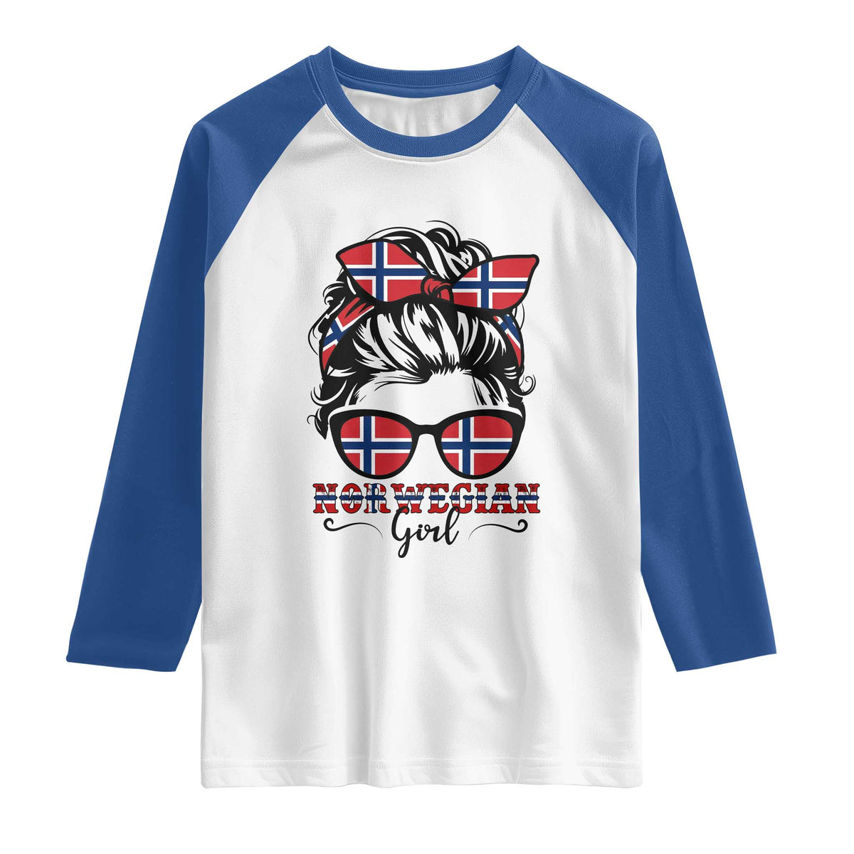 Norway Messy Bun Girl Norwegian Flag Raglan Shirt