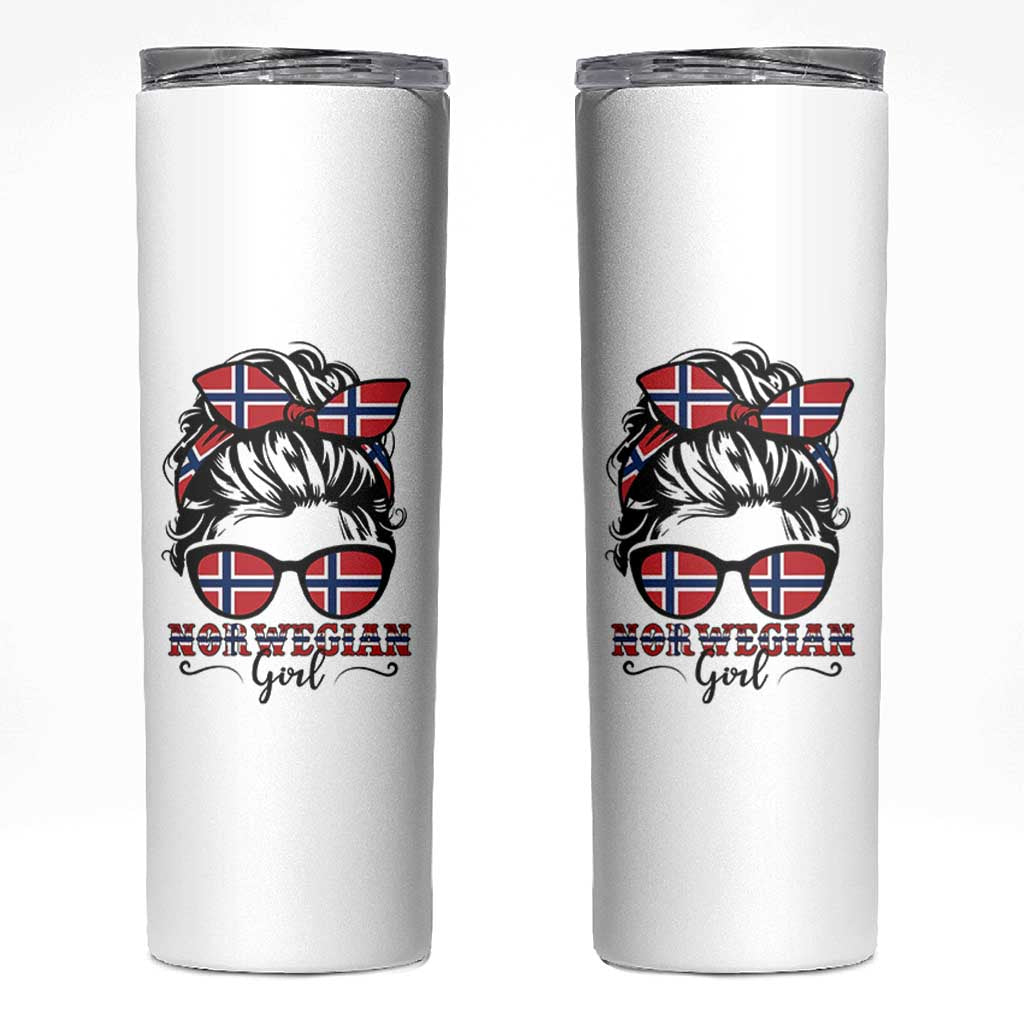 Norway Messy Bun Girl Norwegian Flag Skinny Tumbler