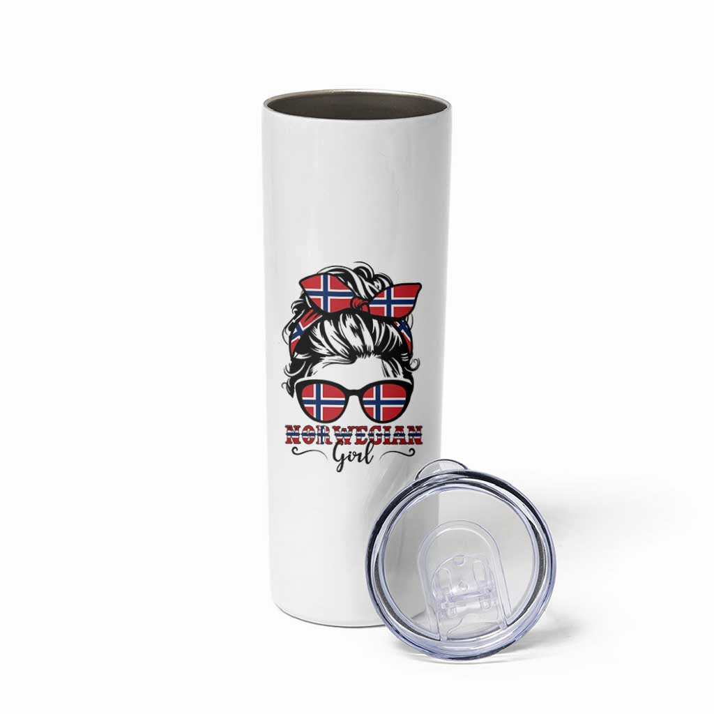 Norway Messy Bun Girl Norwegian Flag Skinny Tumbler