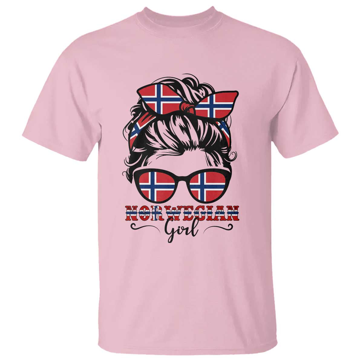 Norway Messy Bun Girl Norwegian Flag T Shirt