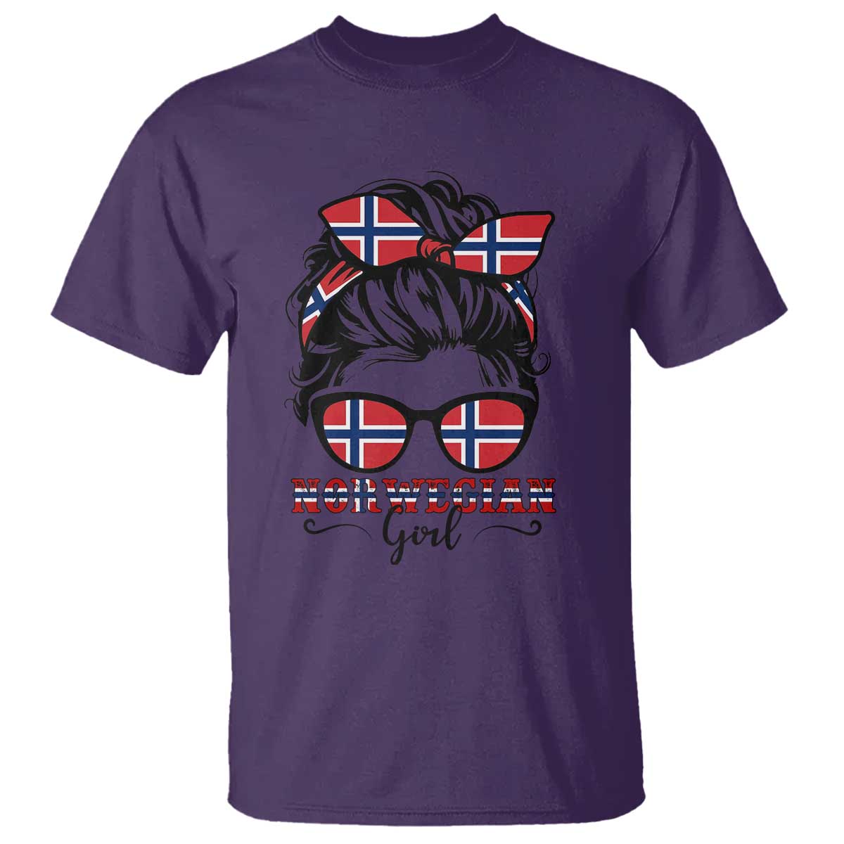 Norway Messy Bun Girl Norwegian Flag T Shirt