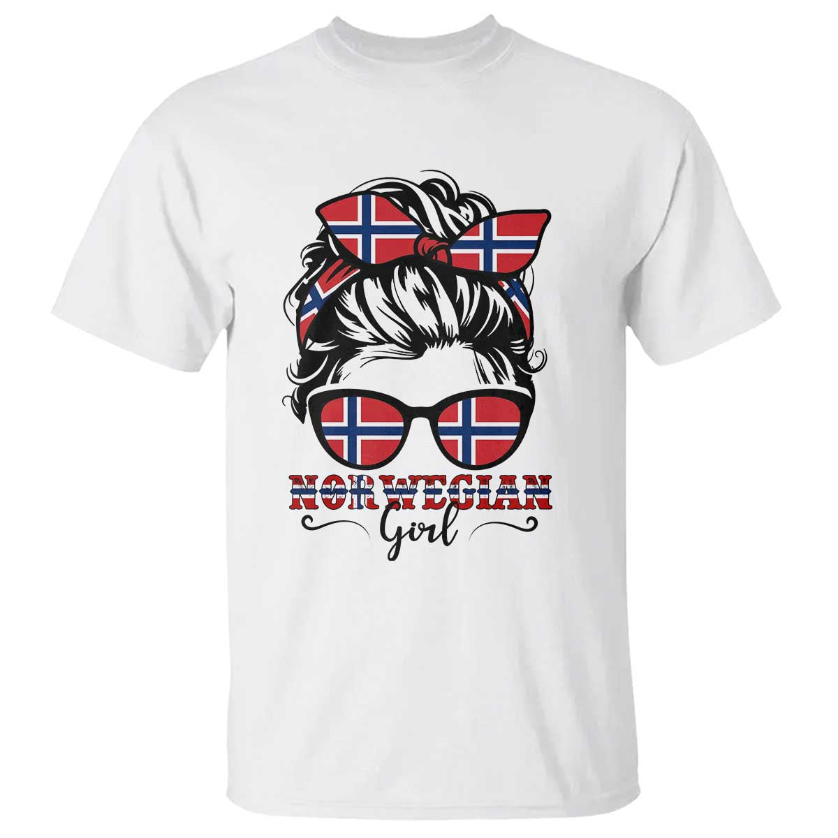 Norway Messy Bun Girl Norwegian Flag T Shirt