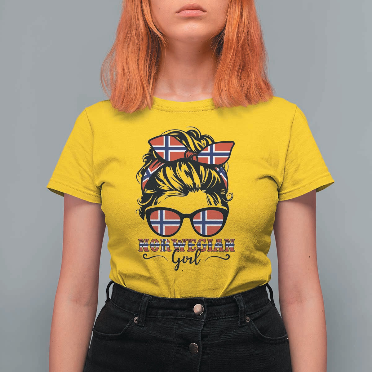 Norway Messy Bun Girl Norwegian Flag T Shirt For Women