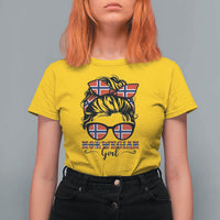 Norway Messy Bun Girl Norwegian Flag T Shirt For Women