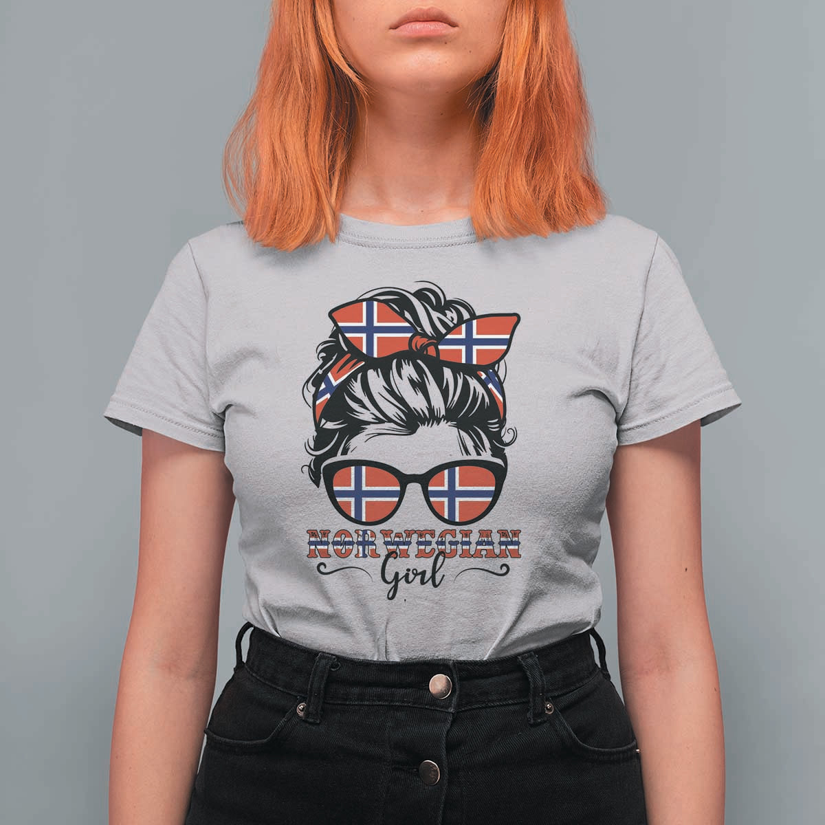 Norway Messy Bun Girl Norwegian Flag T Shirt For Women