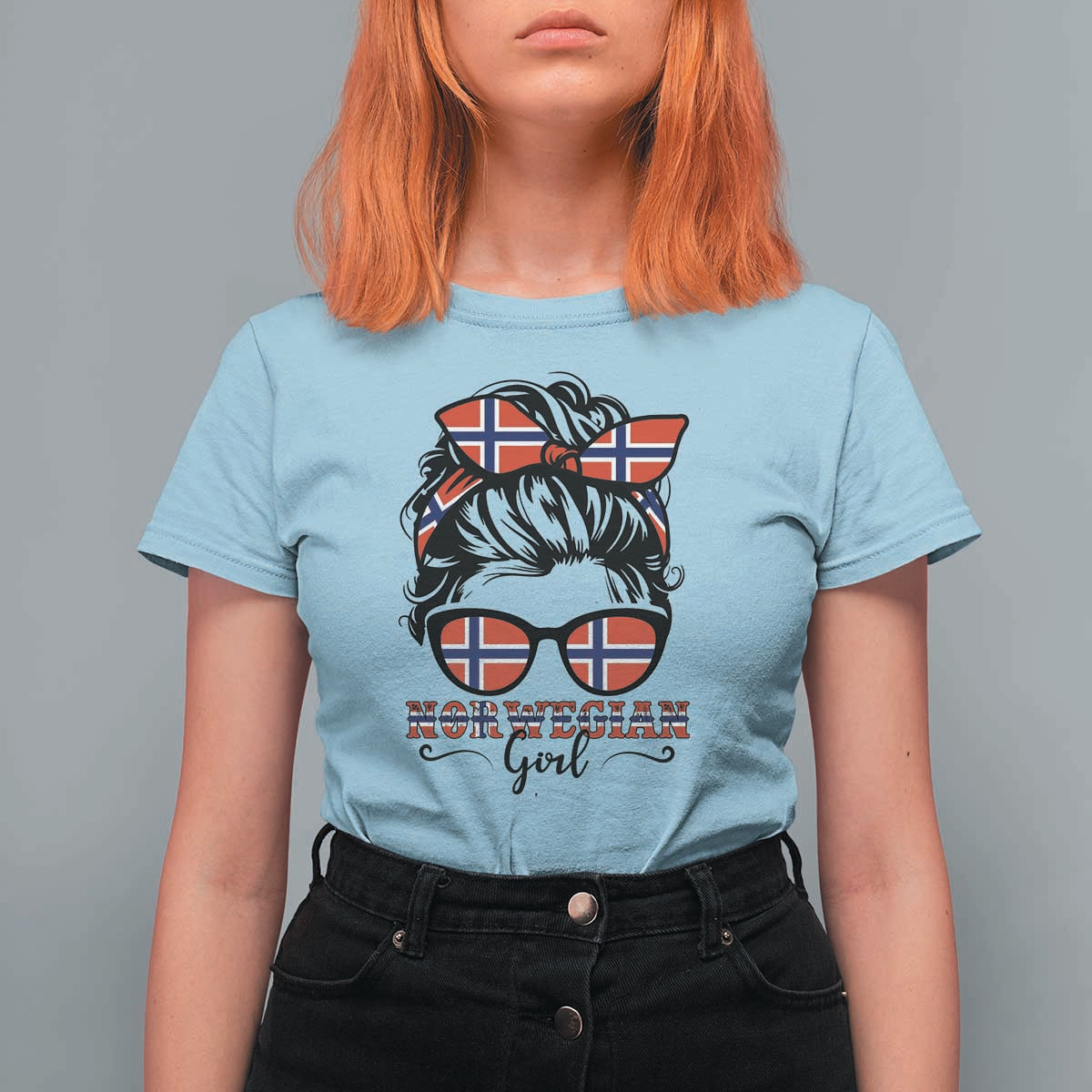 Norway Messy Bun Girl Norwegian Flag T Shirt For Women