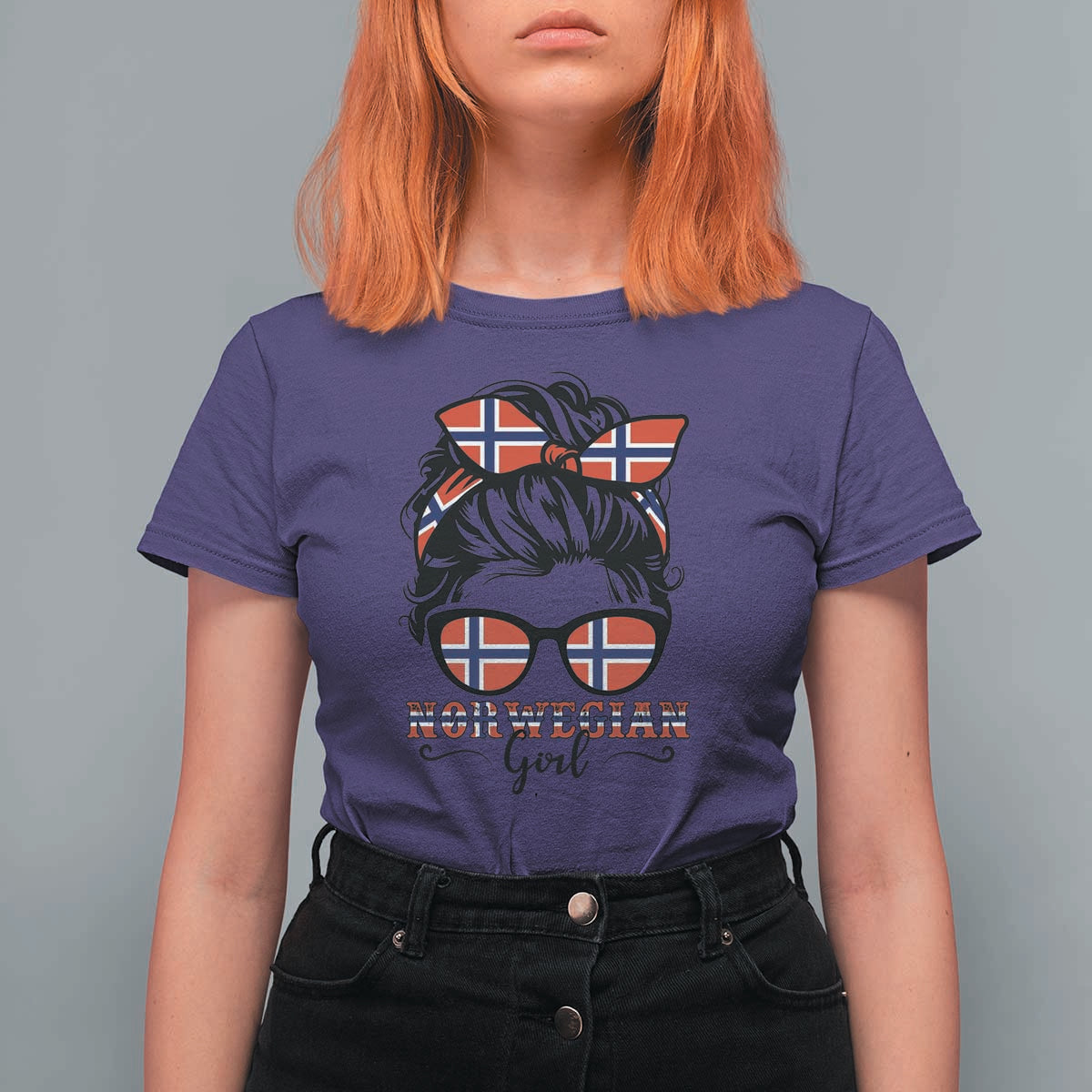 Norway Messy Bun Girl Norwegian Flag T Shirt For Women