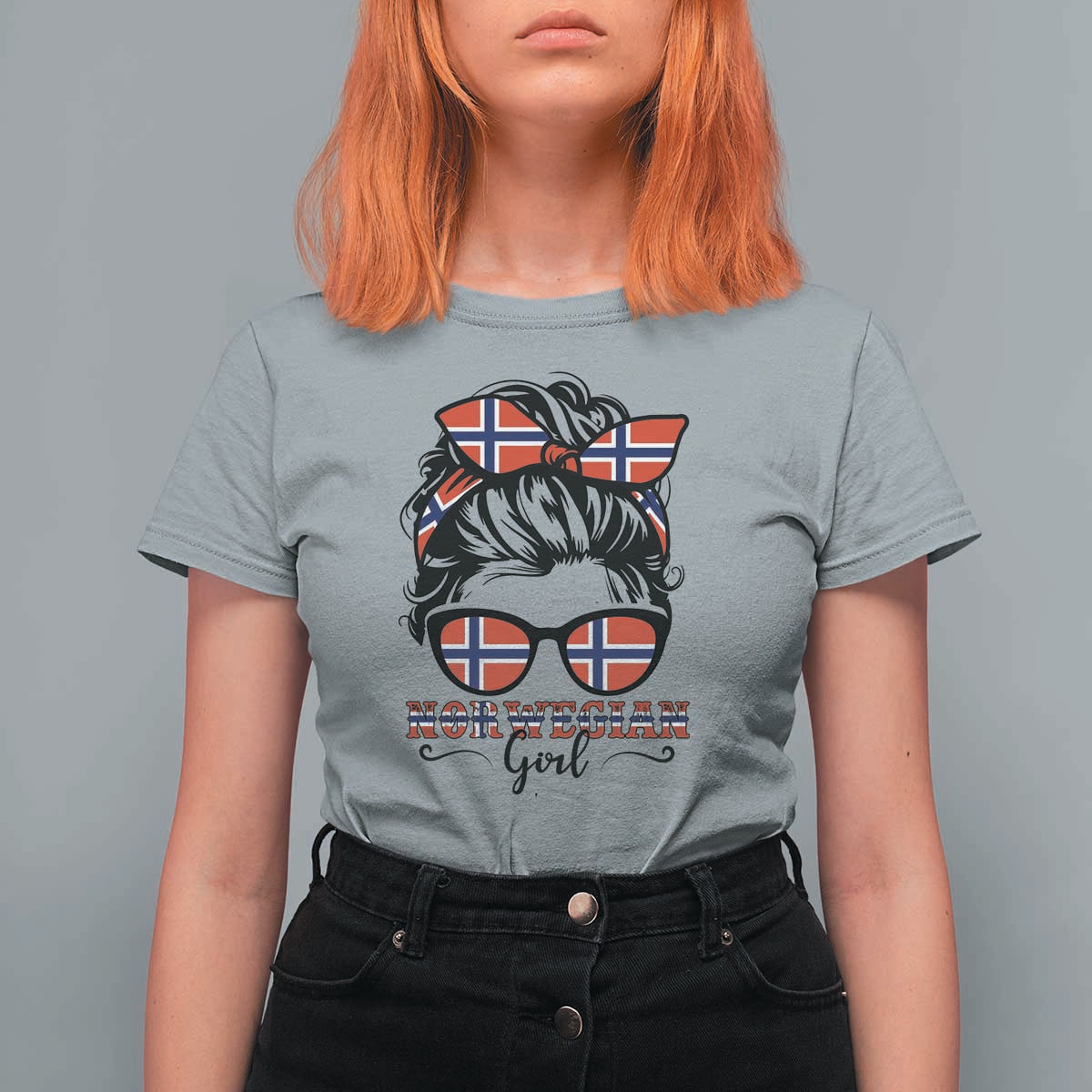 Norway Messy Bun Girl Norwegian Flag T Shirt For Women