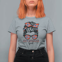 Norway Messy Bun Girl Norwegian Flag T Shirt For Women