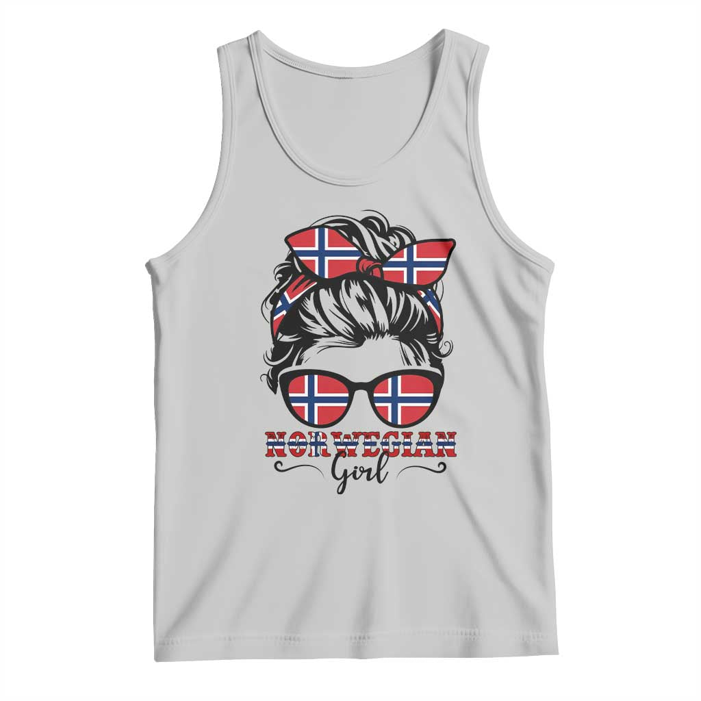 Norway Messy Bun Girl Norwegian Flag Tank Top