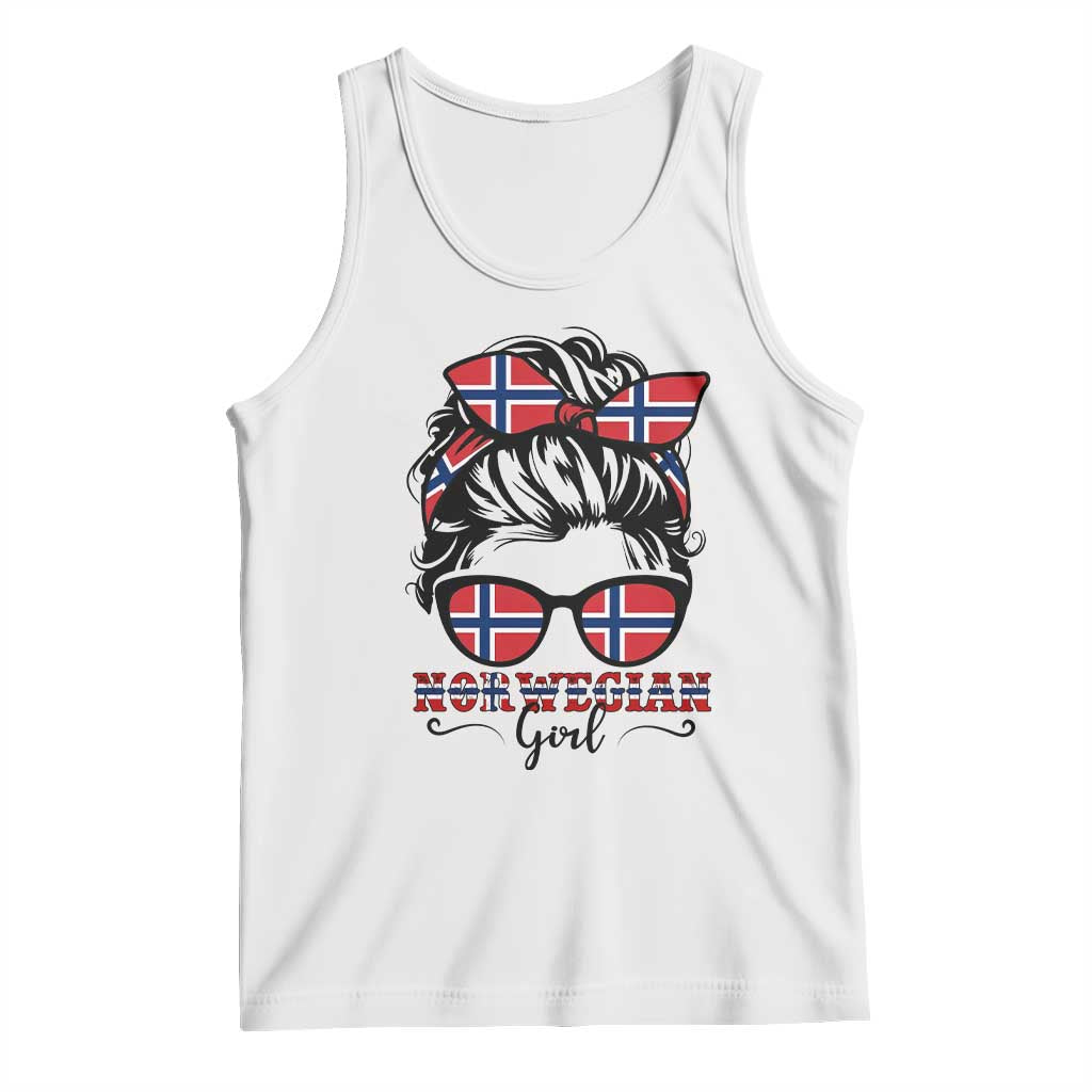Norway Messy Bun Girl Norwegian Flag Tank Top