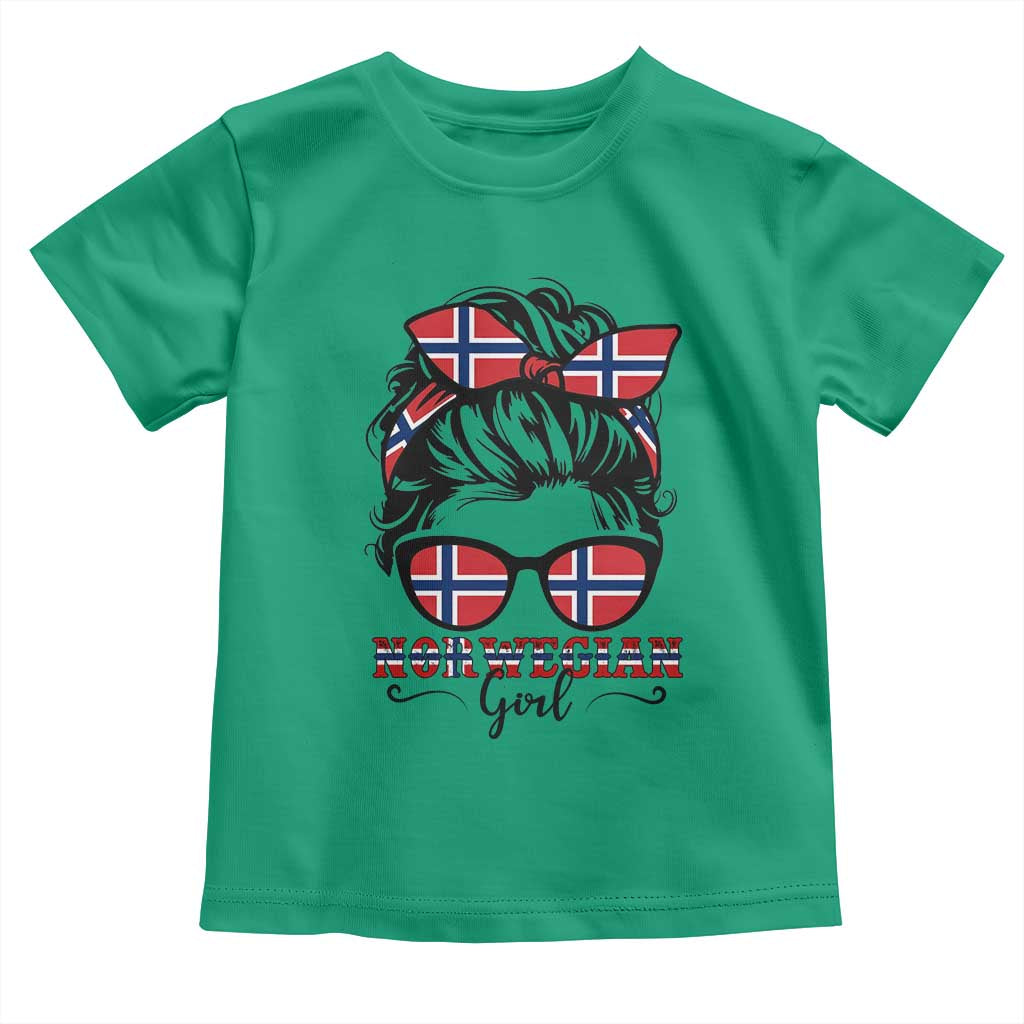Norway Messy Bun Girl Norwegian Flag Toddler T Shirt