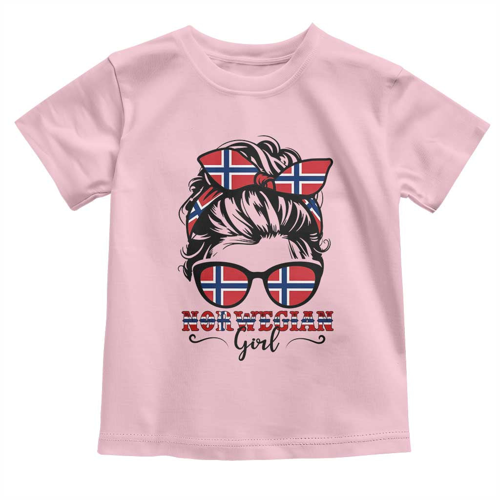 Norway Messy Bun Girl Norwegian Flag Toddler T Shirt