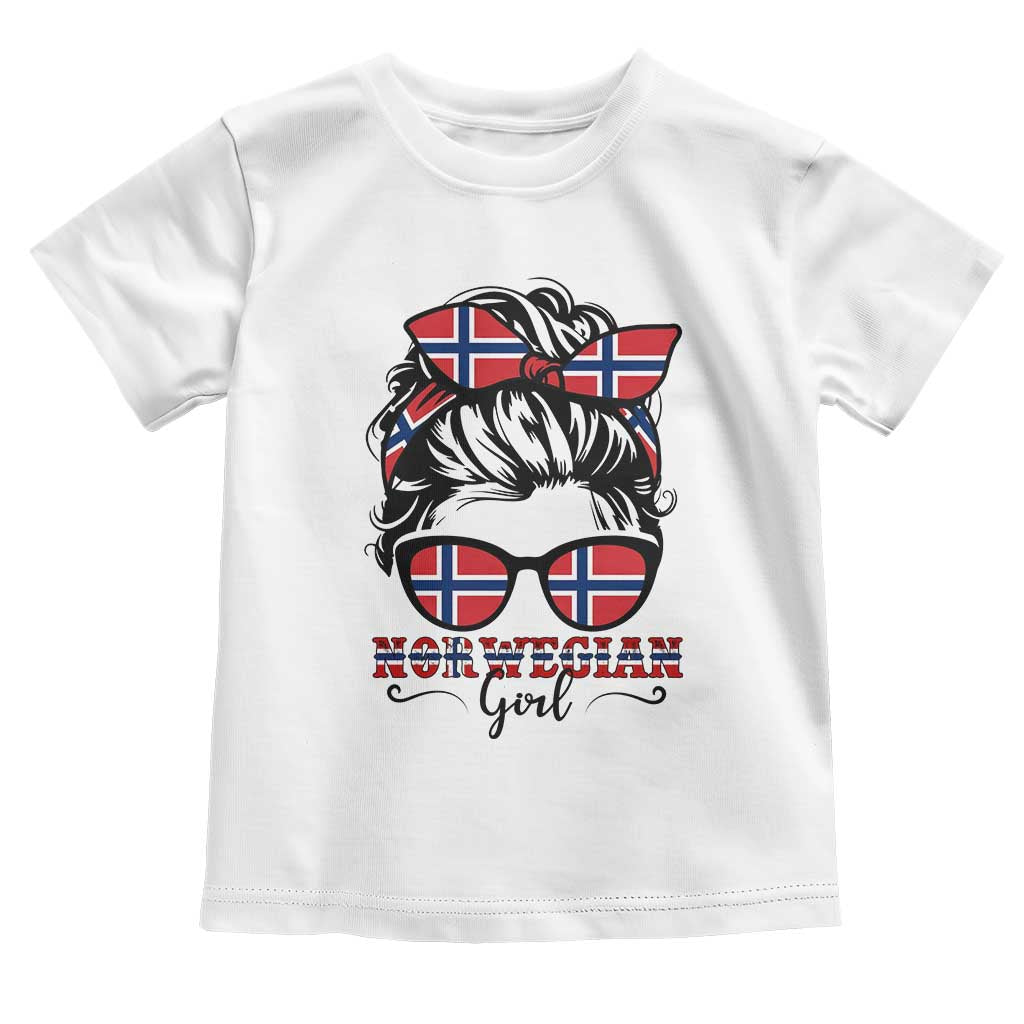 Norway Messy Bun Girl Norwegian Flag Toddler T Shirt