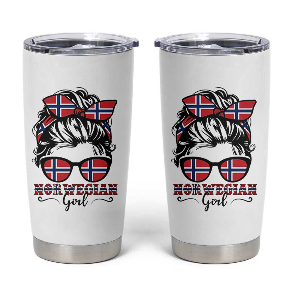 Norway Messy Bun Girl Norwegian Flag Tumbler Cup