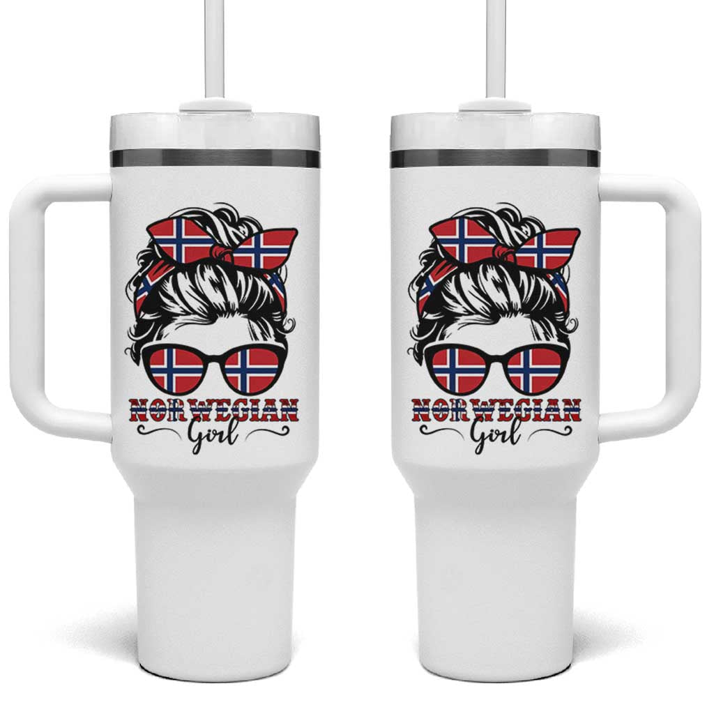 Norway Messy Bun Girl Norwegian Flag Tumbler With Handle