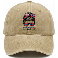 Norway Messy Bun Girl Norwegian Flag Washed Cotton Baseball Cap