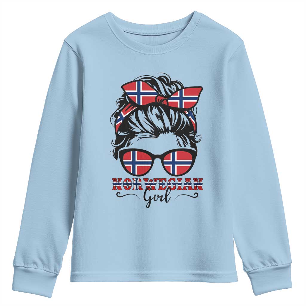 Norway Messy Bun Girl Norwegian Flag Youth Sweatshirt