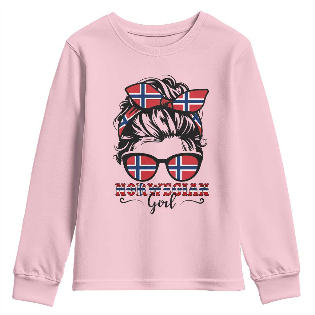 Norway Messy Bun Girl Norwegian Flag Youth Sweatshirt