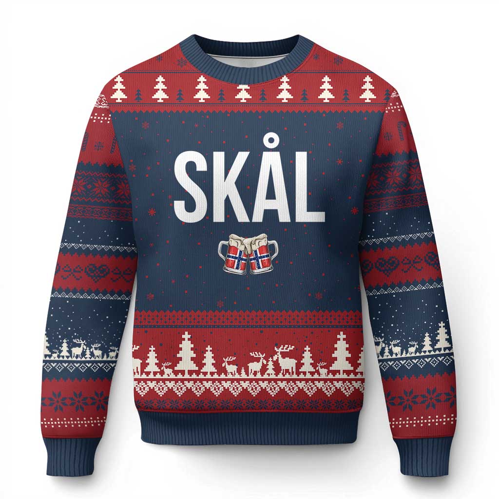 Skål Cheers in Norwegian Norway Ugly Christmas Sweater Funny Drinking Beer Norwegian Scandinavian