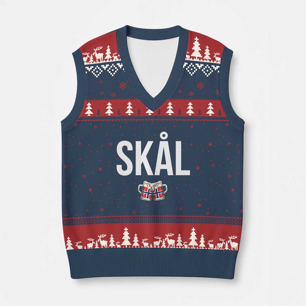 Skål Cheers in Norwegian Norway V-Neck Knit Sweater Vest Funny Drinking Beer Norwegian Scandinavian