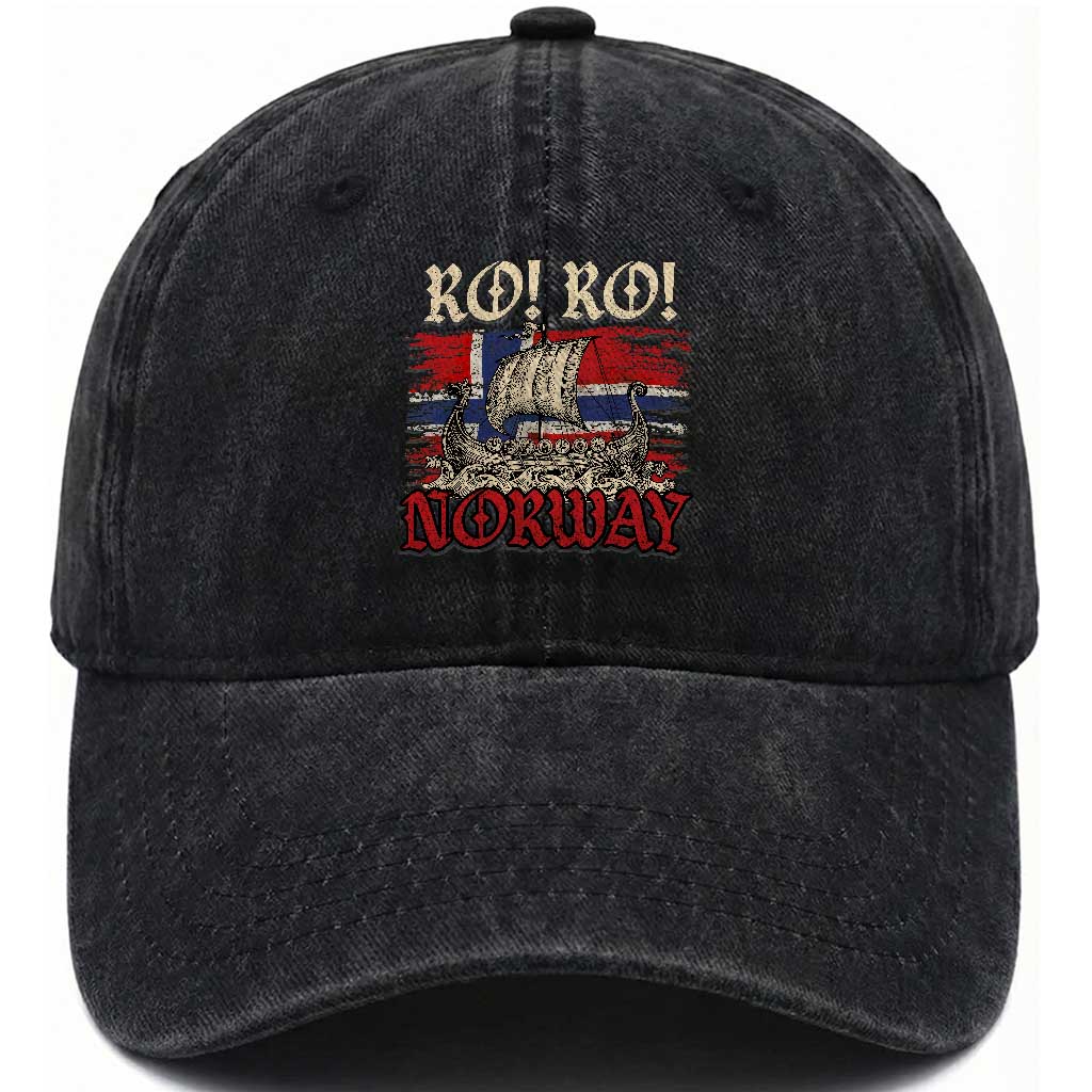 Ro Ro Norwegian Viking Ship Norway Flag Washed Cotton Baseball Cap