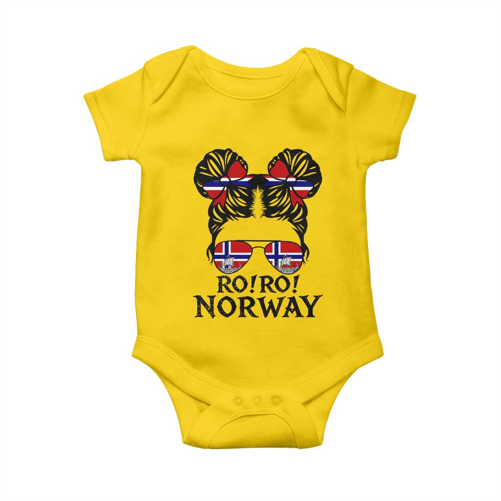 Ro Ro Norwegian Viking Ship Baby Onesie Norway Flag Messy Bun Girl