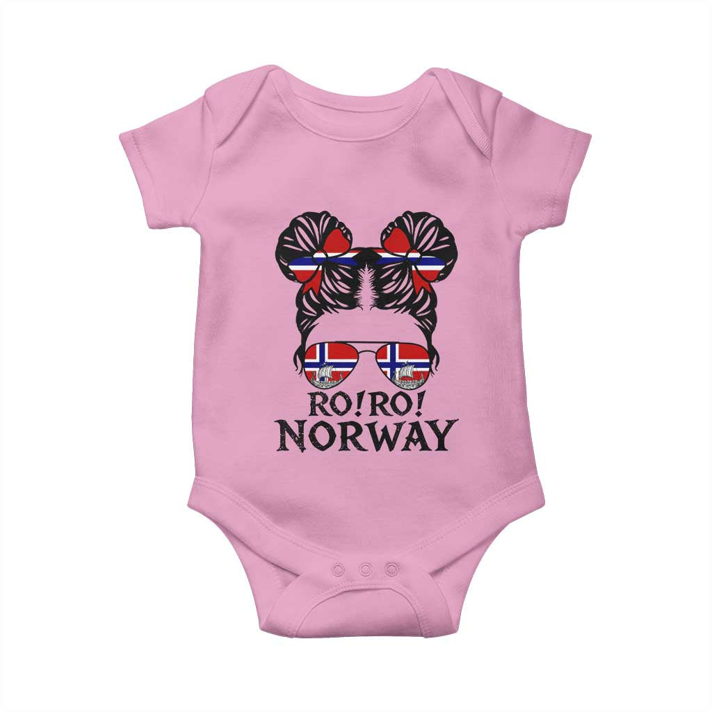 Ro Ro Norwegian Viking Ship Baby Onesie Norway Flag Messy Bun Girl